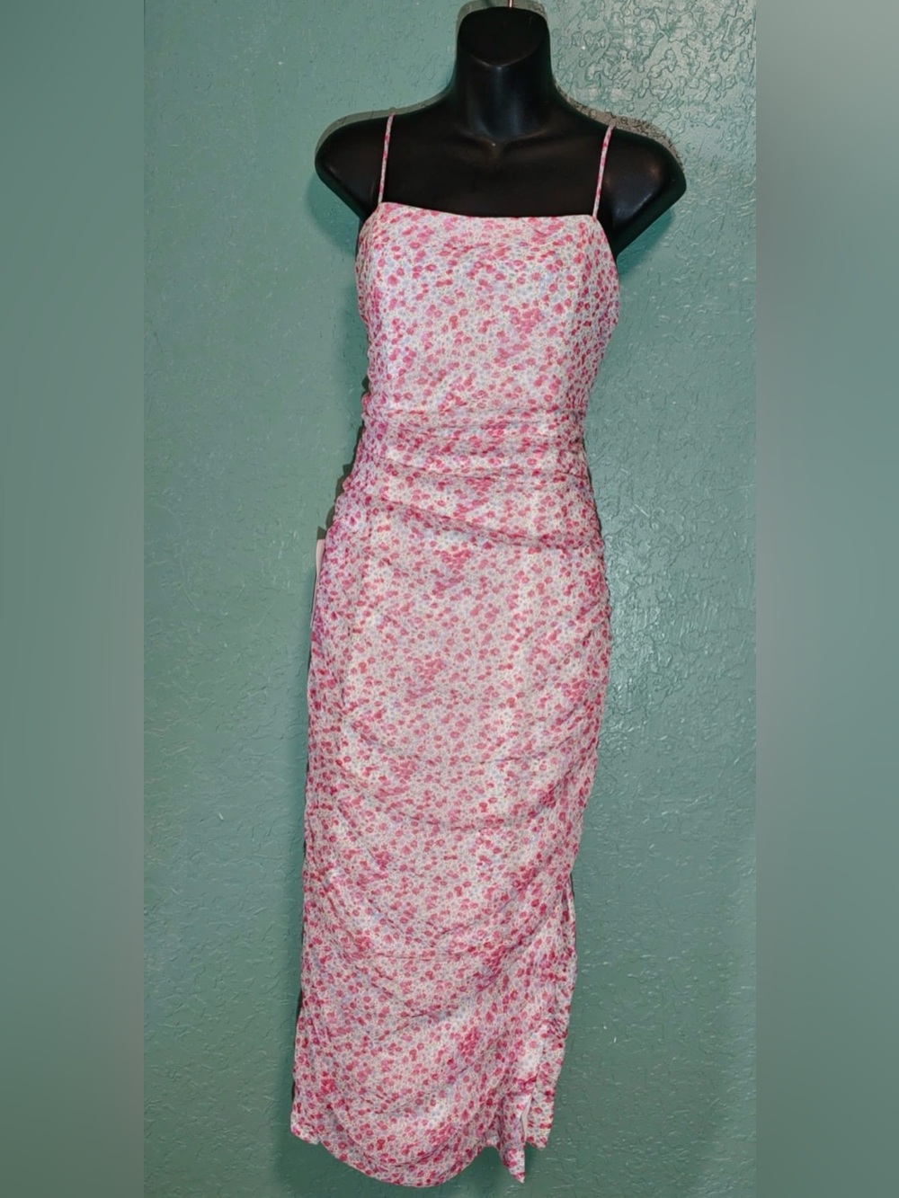 Bardot Pink Ditsy Floral Ruched Midi Dress Size 6 NWT